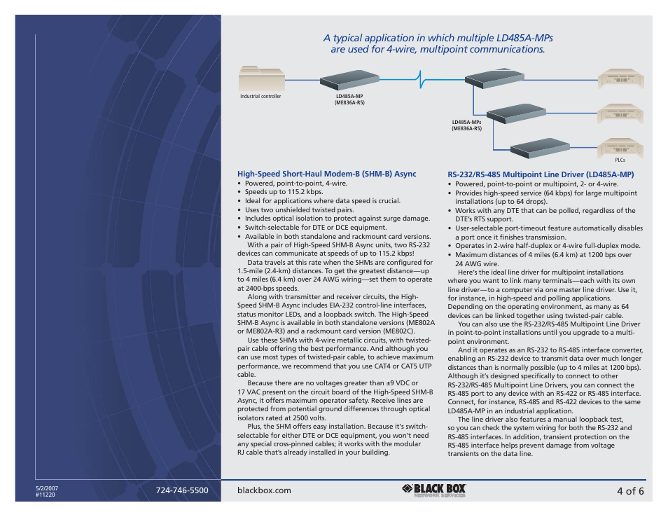 4 of 6 | Black Box MULTIPOINT LINE DRIVER User Manual | Page 4 / 6