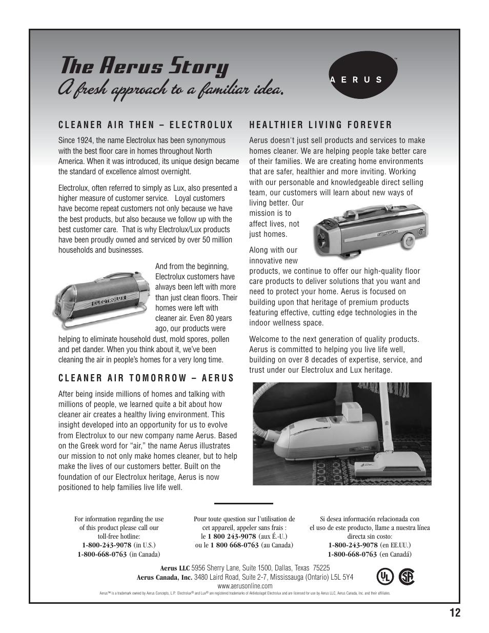 The aerus story, A fresh approach to a familiar idea | Aerus Lux Legacy Upright User Manual | Page 12 / 12
