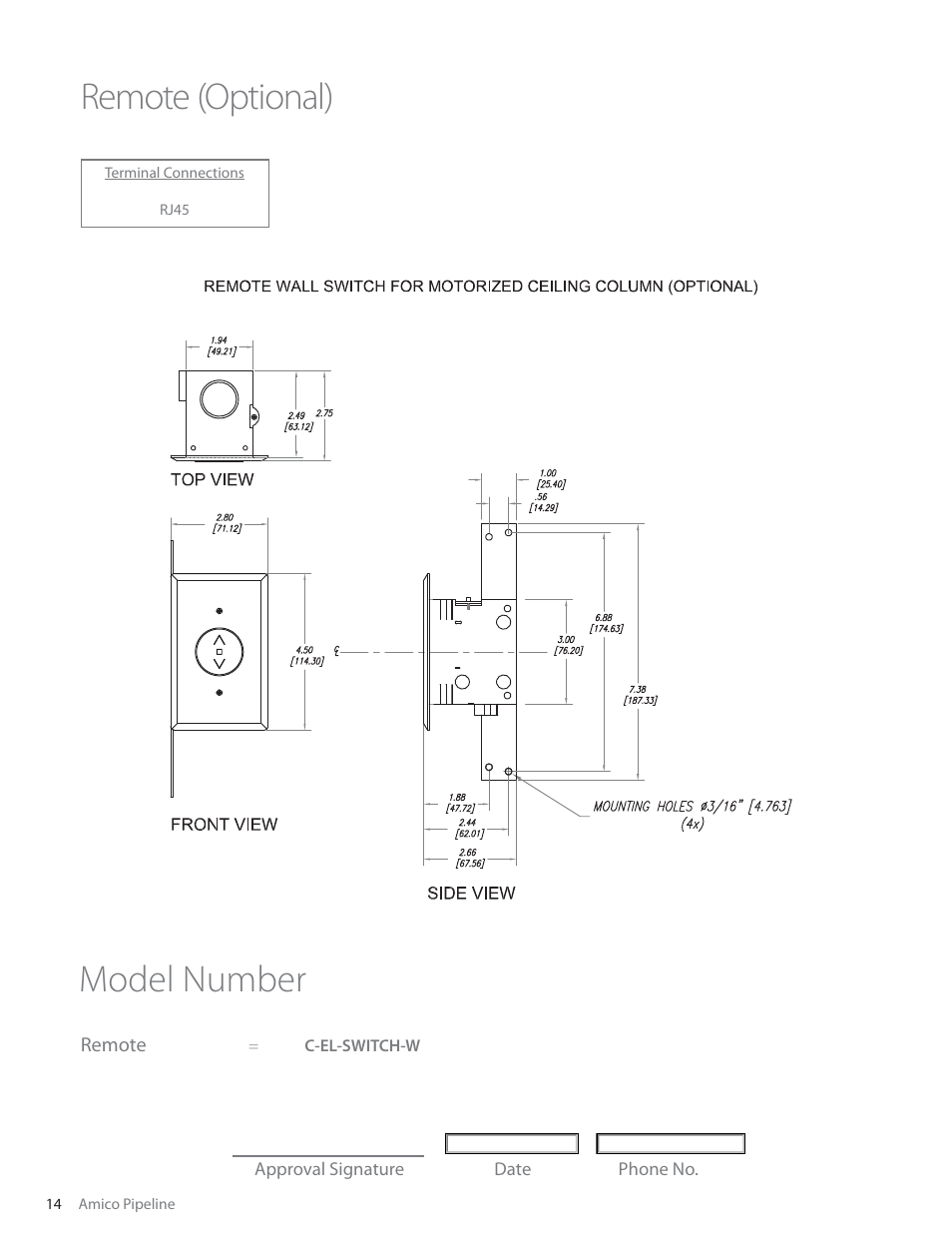Remote (optional), Model number | Amico Ceiling Column Motorized Retractable User Manual | Page 14 / 20