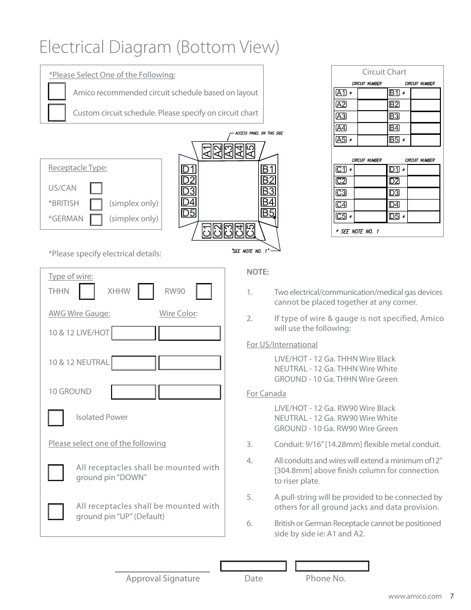 Electrical diagram (bottom view) | Amico Ceiling Column Motorized Retractable User Manual | Page 7 / 20