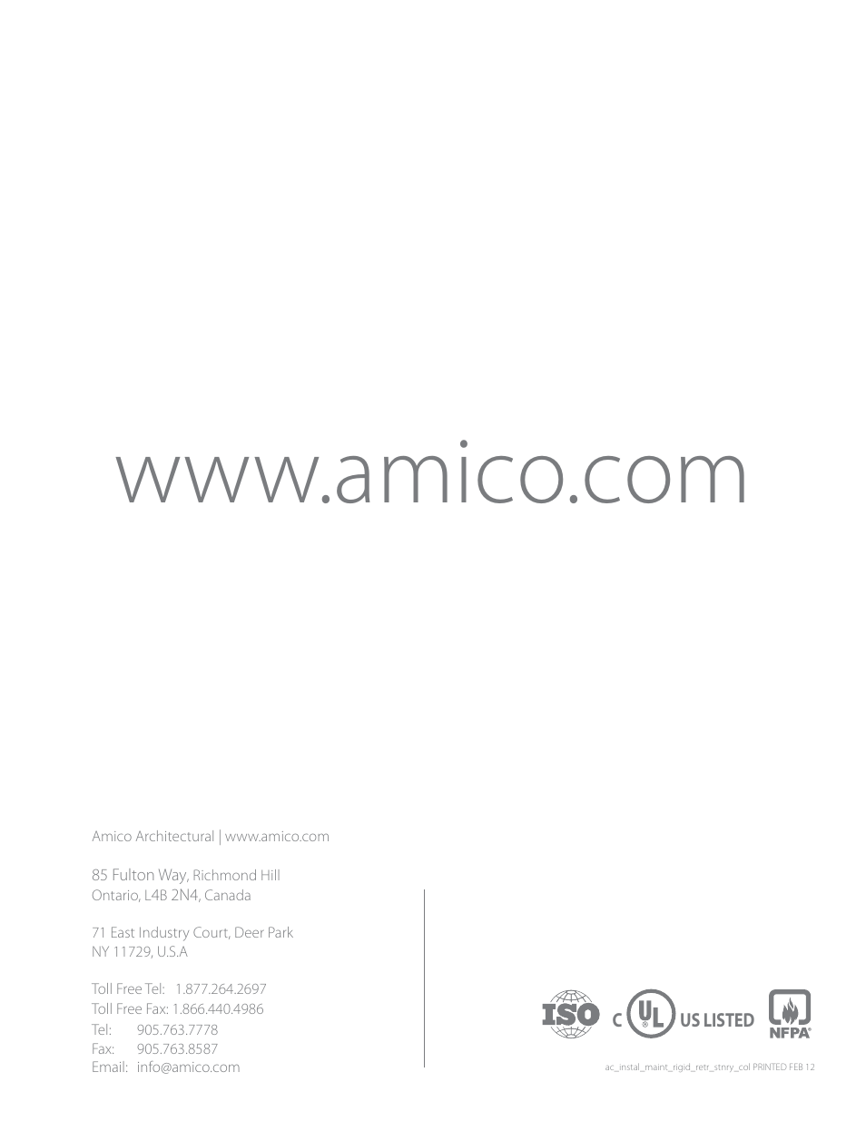 Amico Ceiling Column Rigid (Stationary) User Manual | Page 12 / 12