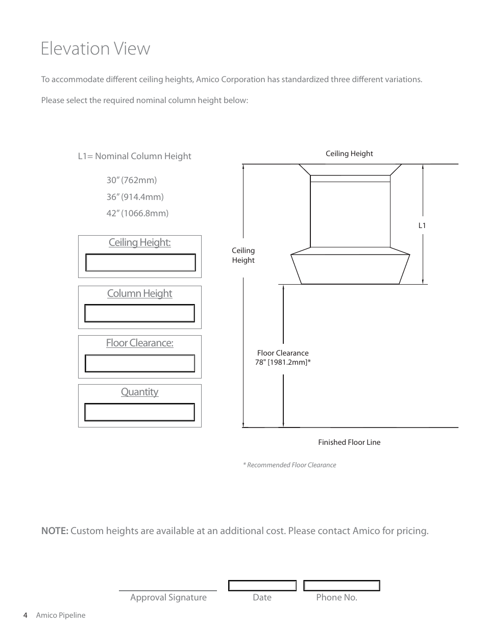 Elevation view | Amico Ceiling Column Rigid (Stationary) User Manual | Page 5 / 12