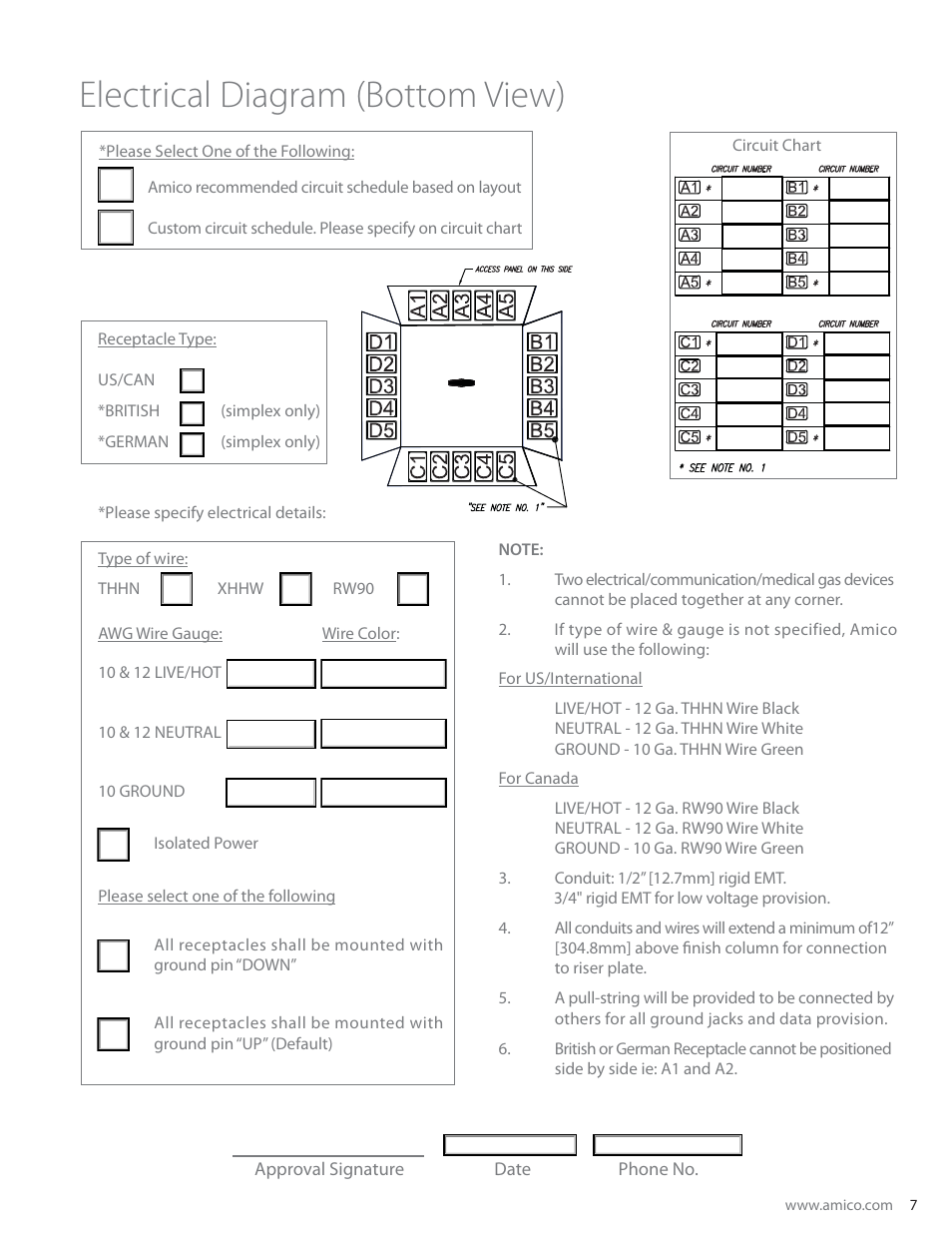 Electrical diagram (bottom view) | Amico Ceiling Column Rigid (Stationary) User Manual | Page 8 / 12