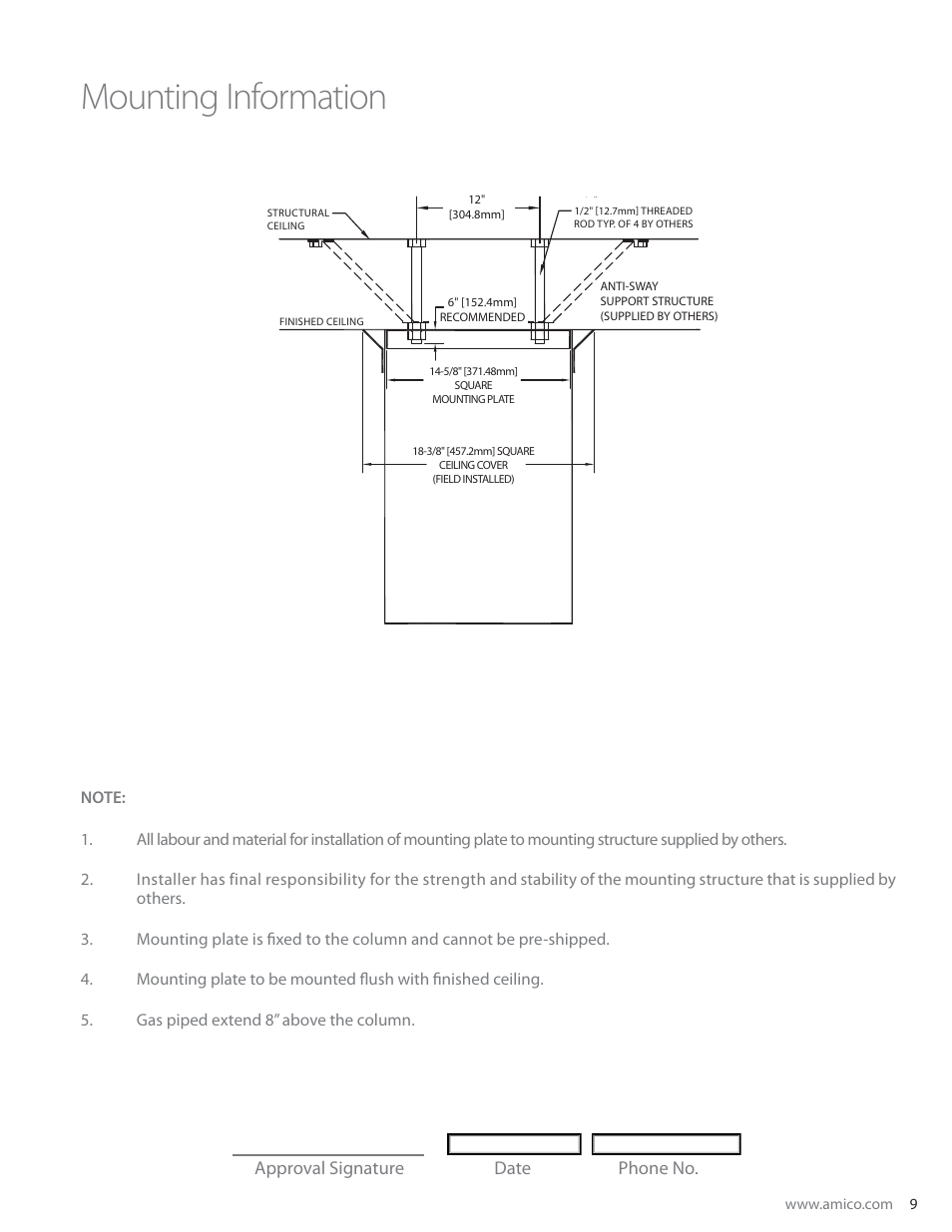 Mounting information | Amico Ceiling Column Rigid LITE (Stationary) User Manual | Page 10 / 12