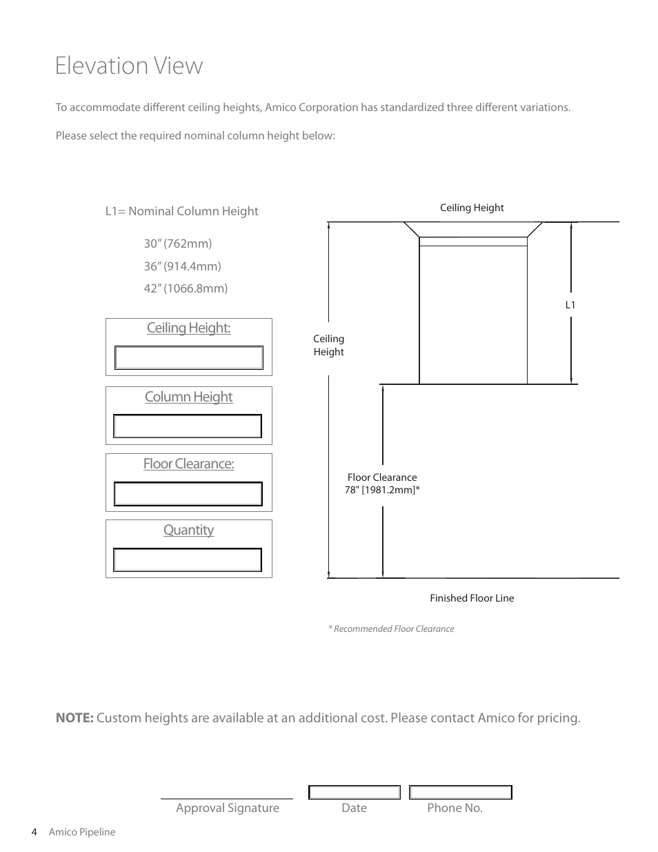 Elevation view | Amico Ceiling Column Rigid LITE (Stationary) User Manual | Page 5 / 12