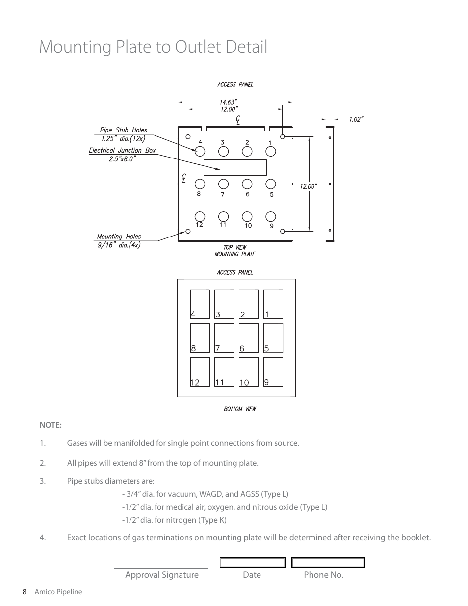 Mounting plate to outlet detail | Amico Ceiling Column Rigid LITE (Stationary) User Manual | Page 9 / 12