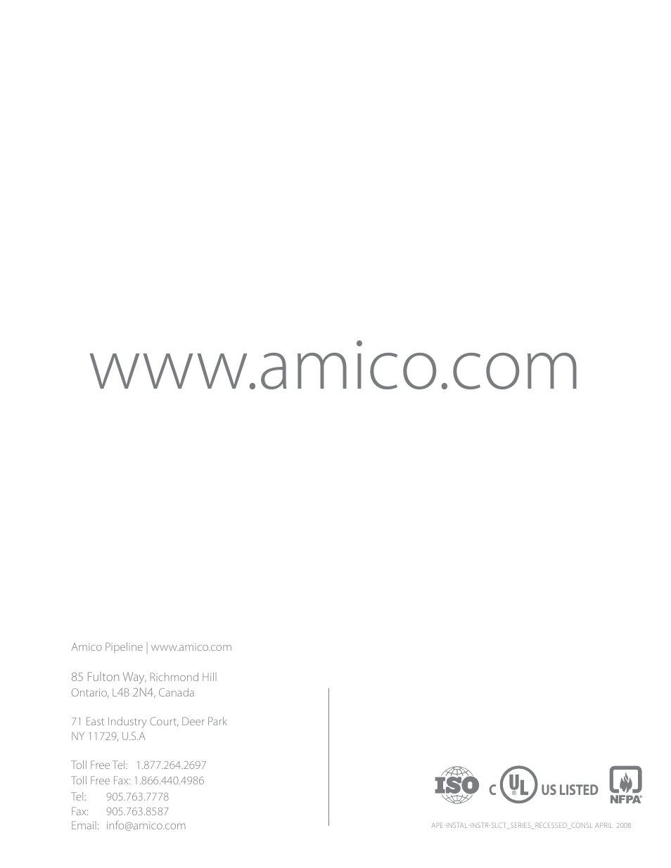 Amico Emerald Series Recessed Console With Rail User Manual | Page 8 / 8