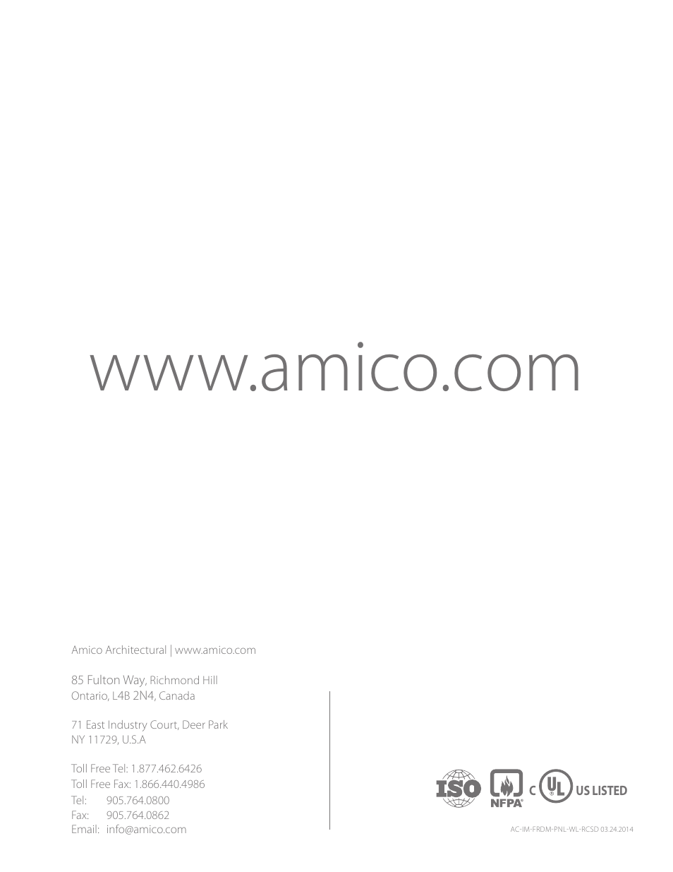 Amico Freedom Series Recessed User Manual | Page 12 / 12