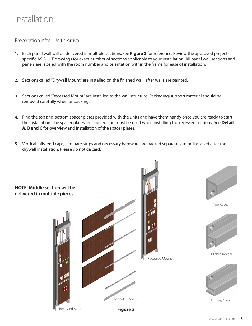 Installation, Preparation after unit’s arrival | Amico Freedom Series Recessed User Manual | Page 3 / 12