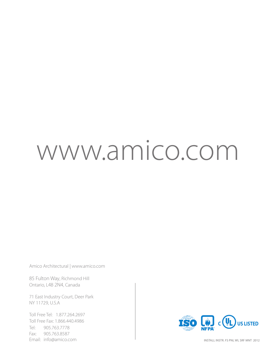 Amico Freedom Series Surface Mounted User Manual | Page 8 / 8