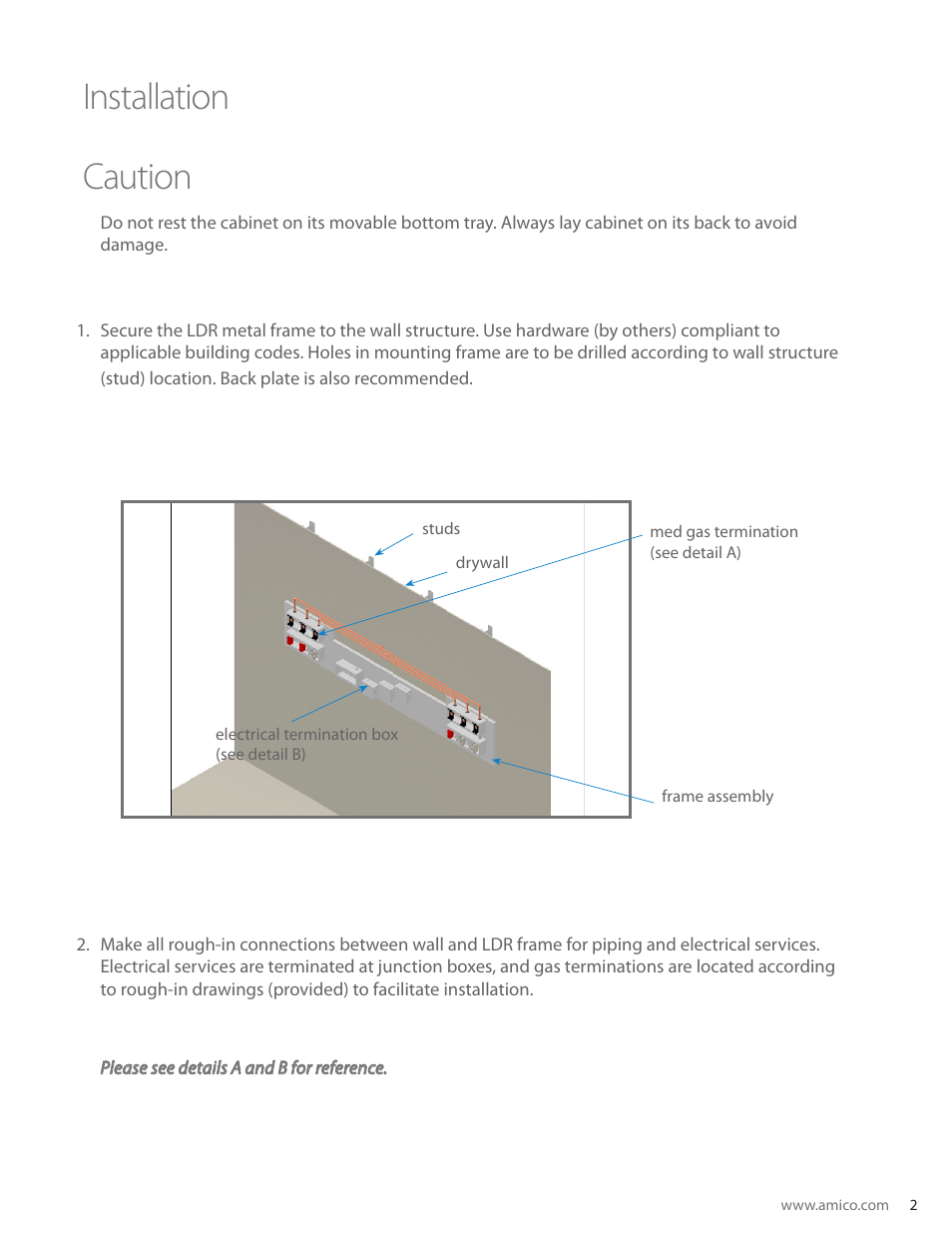 Installation caution | Amico LDR Headwall User Manual | Page 3 / 8