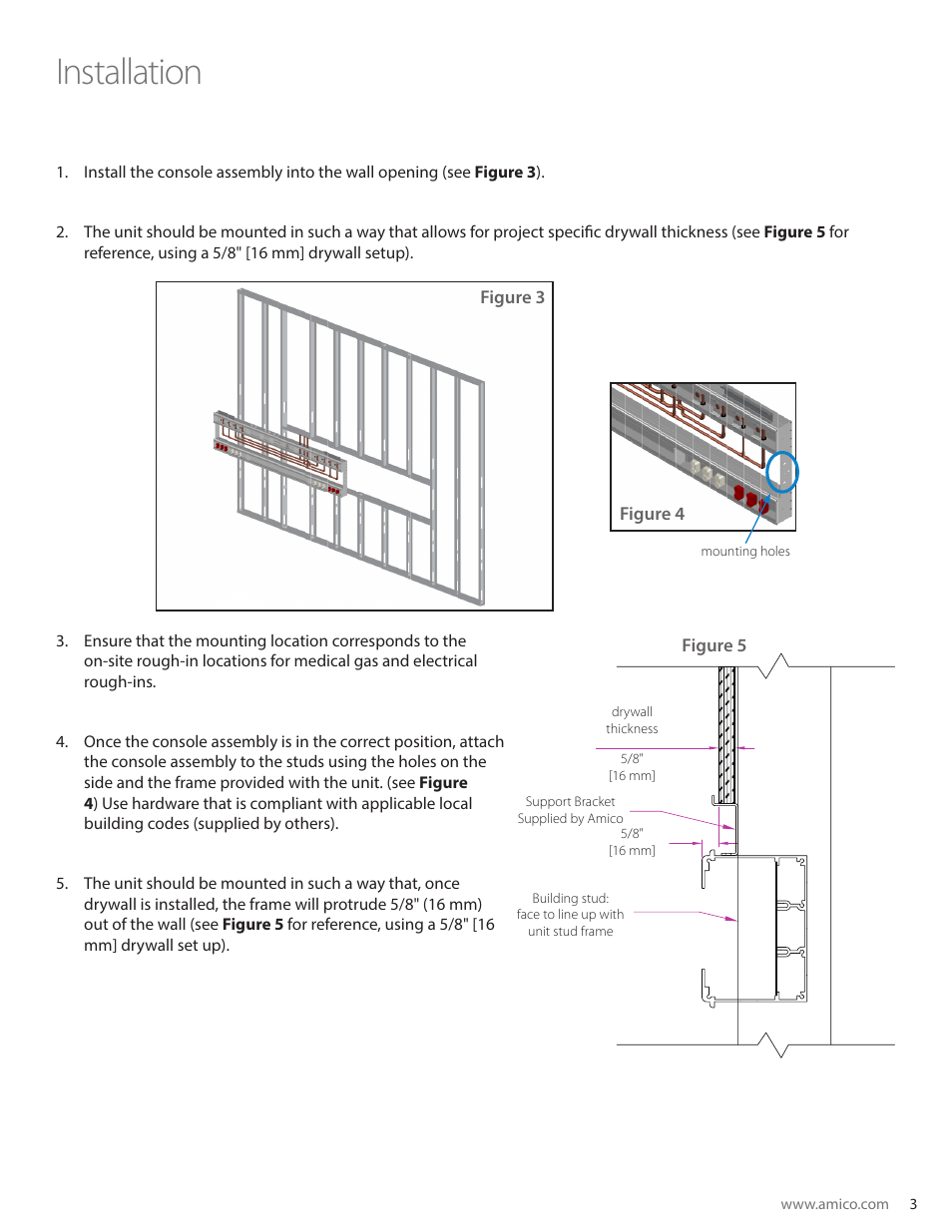 Installation | Amico Majestic Series Double Tier Recessed Headwall User Manual | Page 3 / 6