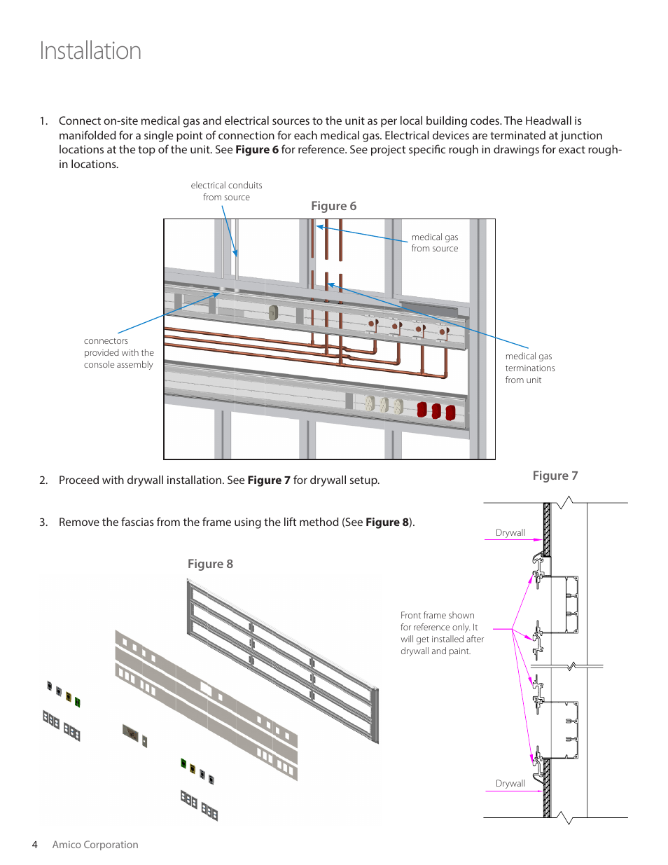 Installation | Amico Majestic Series Double Tier Recessed Headwall User Manual | Page 4 / 6