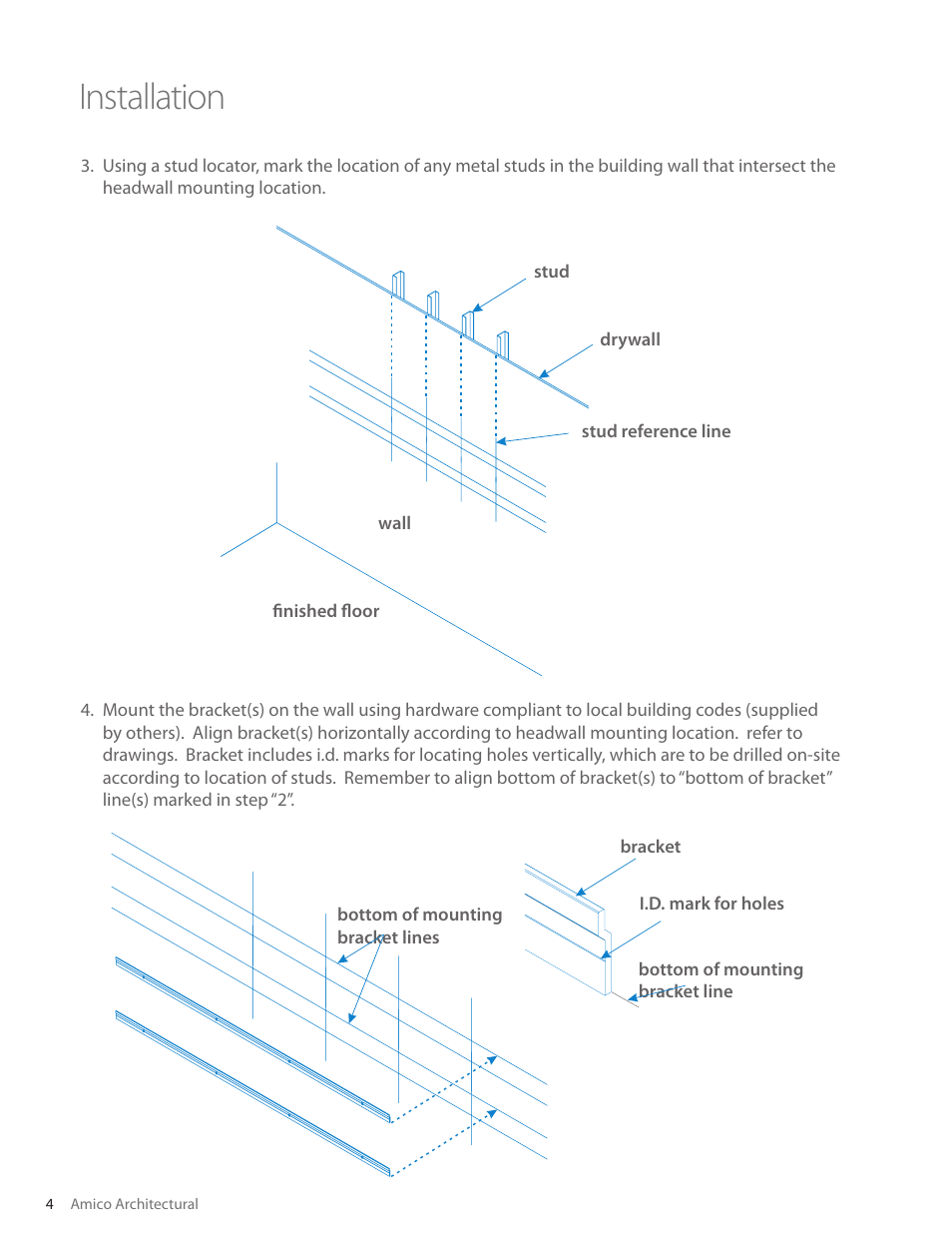 Installation | Amico Majestic Series Double Tier Surface Mounted Headwall User Manual | Page 4 / 8