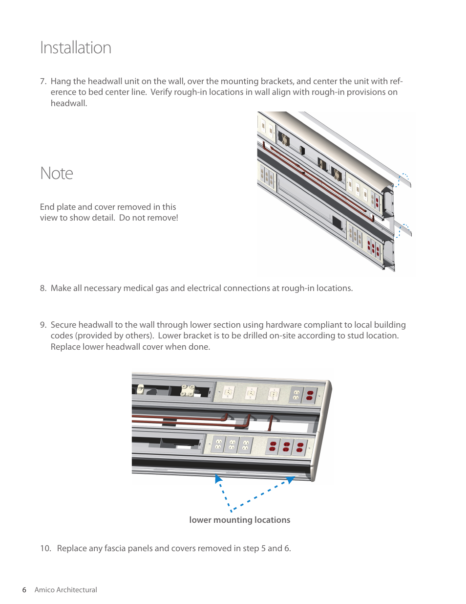 Installation | Amico Majestic Series Double Tier Surface Mounted Headwall User Manual | Page 6 / 8
