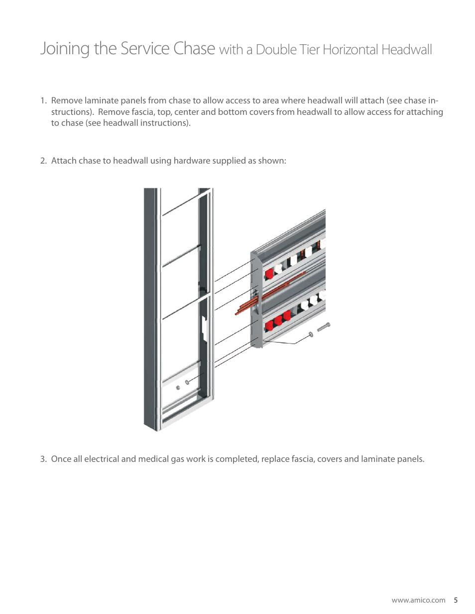 Joining the service chase, With a double tier horizontal headwall | Amico Majestic Series Single Tier Surface Mounted Headwall User Manual | Page 5 / 6