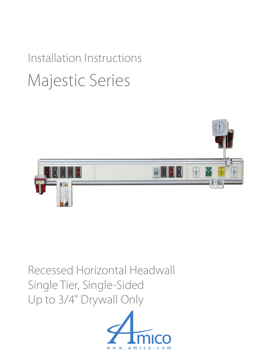 Amico Majestic Series Single Tier Recessed Headwall User Manual | 8 pages