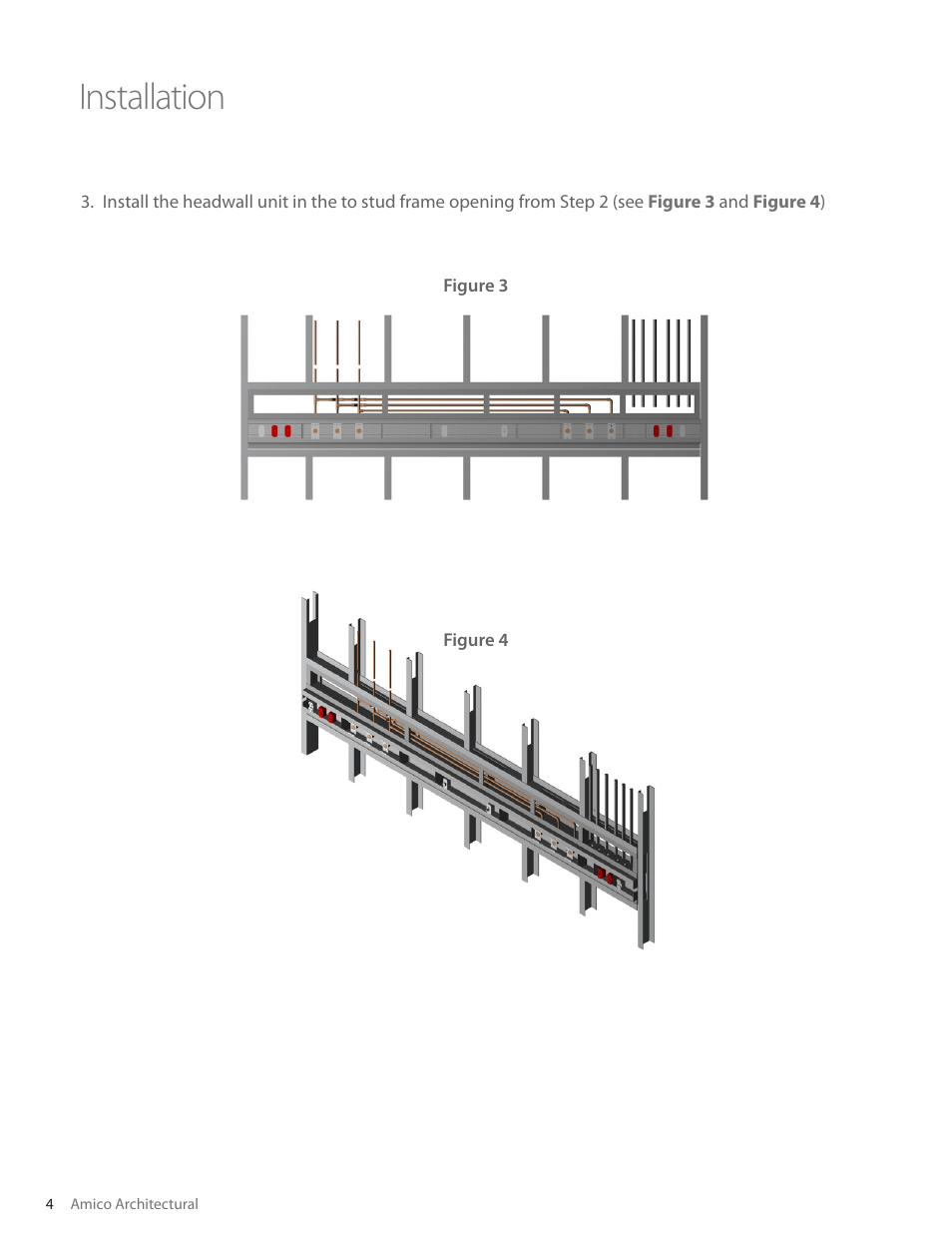 Installation | Amico Majestic Series Single Tier Recessed Headwall User Manual | Page 4 / 8