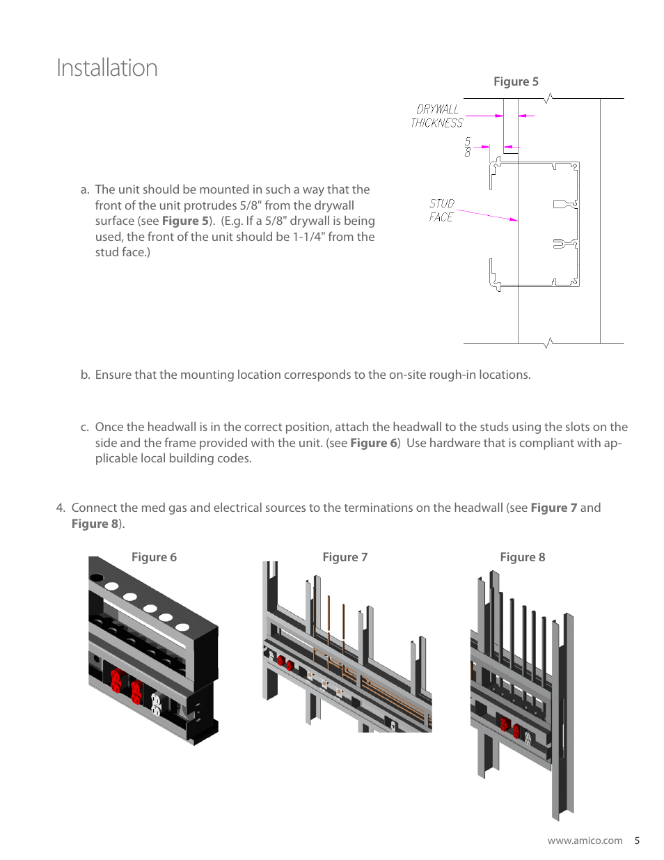 Installation | Amico Majestic Series Single Tier Recessed Headwall User Manual | Page 5 / 8