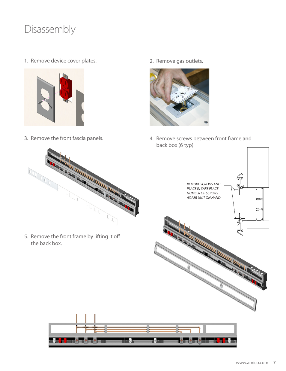 Disassembly | Amico Majestic Series Single Tier Recessed Headwall User Manual | Page 7 / 8