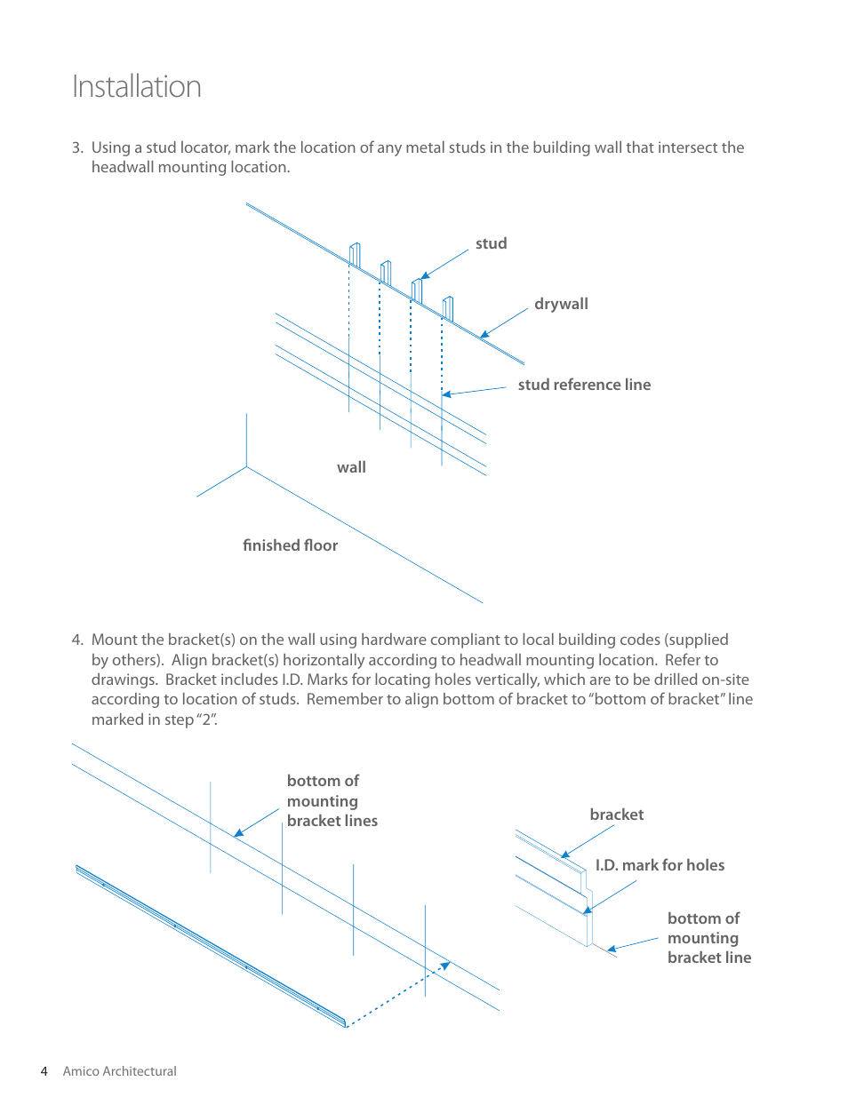 Installation | Amico Majestic Series Single Tier Surface Mounted Headwall User Manual | Page 4 / 8