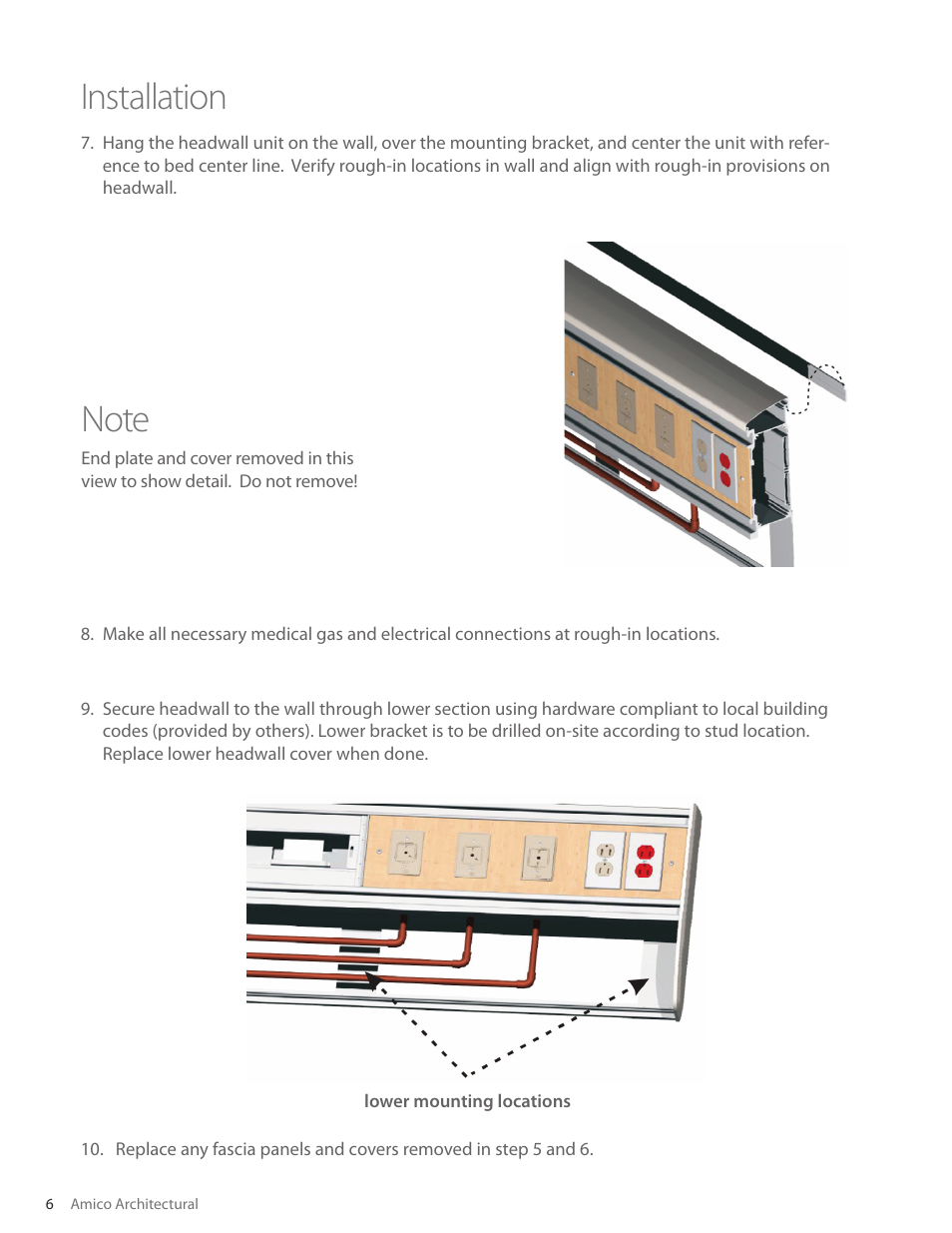 Installation | Amico Majestic Series Single Tier Surface Mounted Headwall User Manual | Page 6 / 8