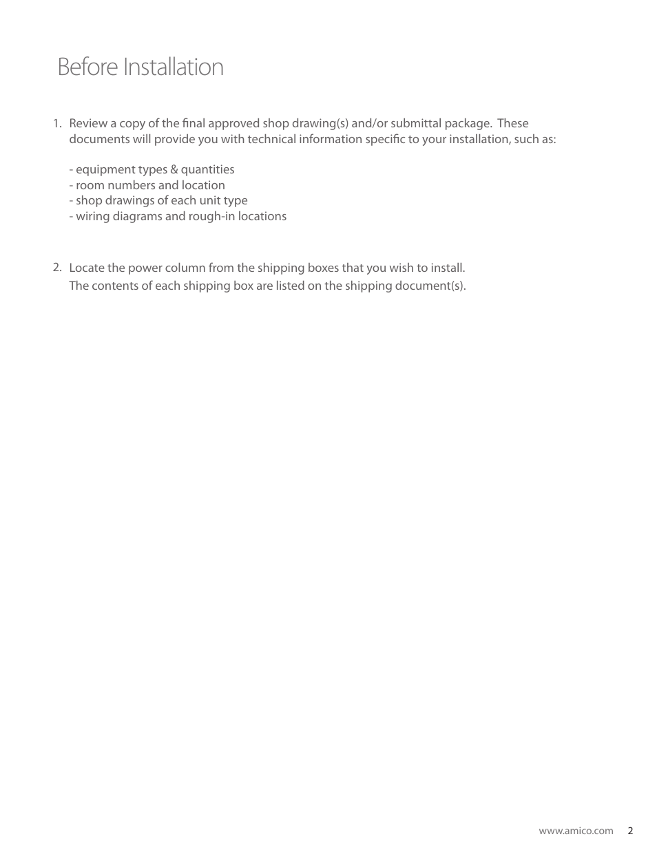 Before installation | Amico Power Column User Manual | Page 3 / 7