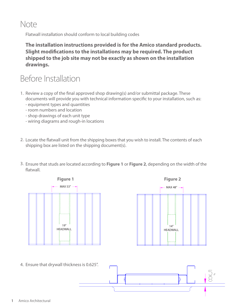 Amico Regal Series Recessed Vertical Flatwall User Manual | Page 2 / 8