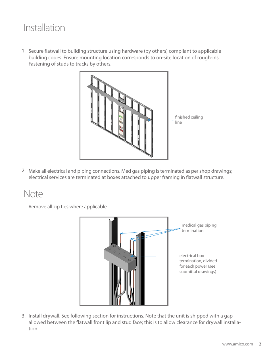 Amico Regal Series Recessed Vertical Flatwall User Manual | Page 3 / 8