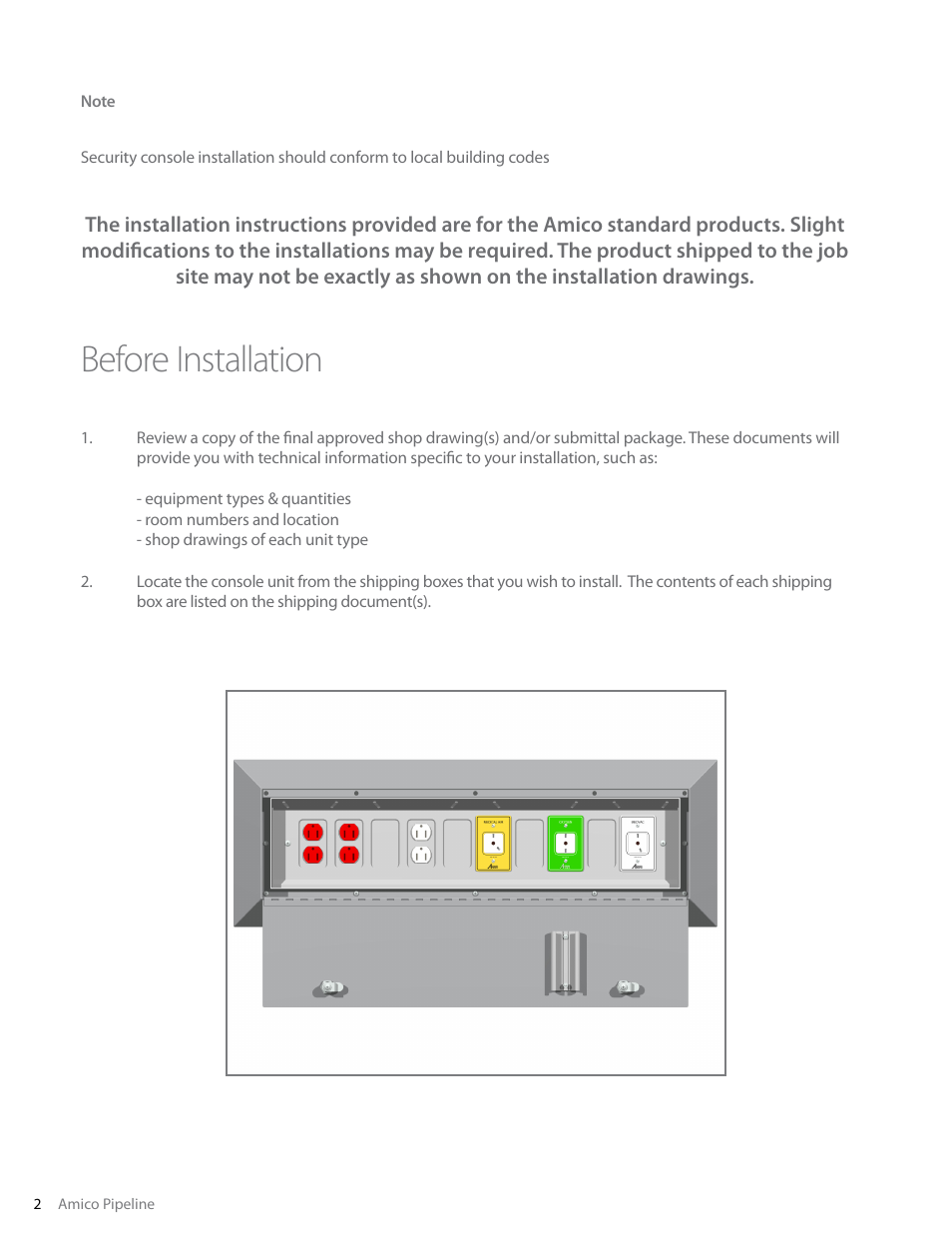 Before installation | Amico Security Recessed Console Box Assembly User Manual | Page 2 / 12