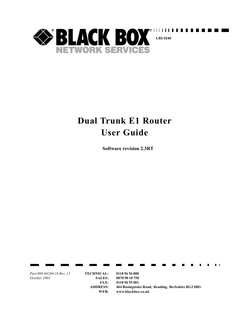 Black Box LRU4240 User Manual | 218 pages