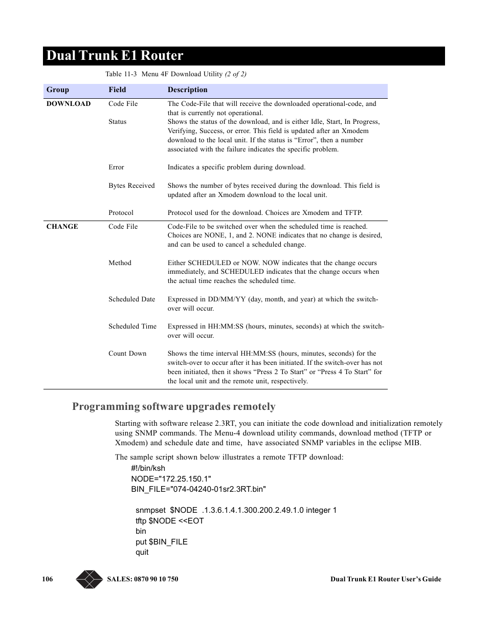 Programming software upgrades remotely, Dual trunk e1 router | Black Box LRU4240 User Manual | Page 118 / 218