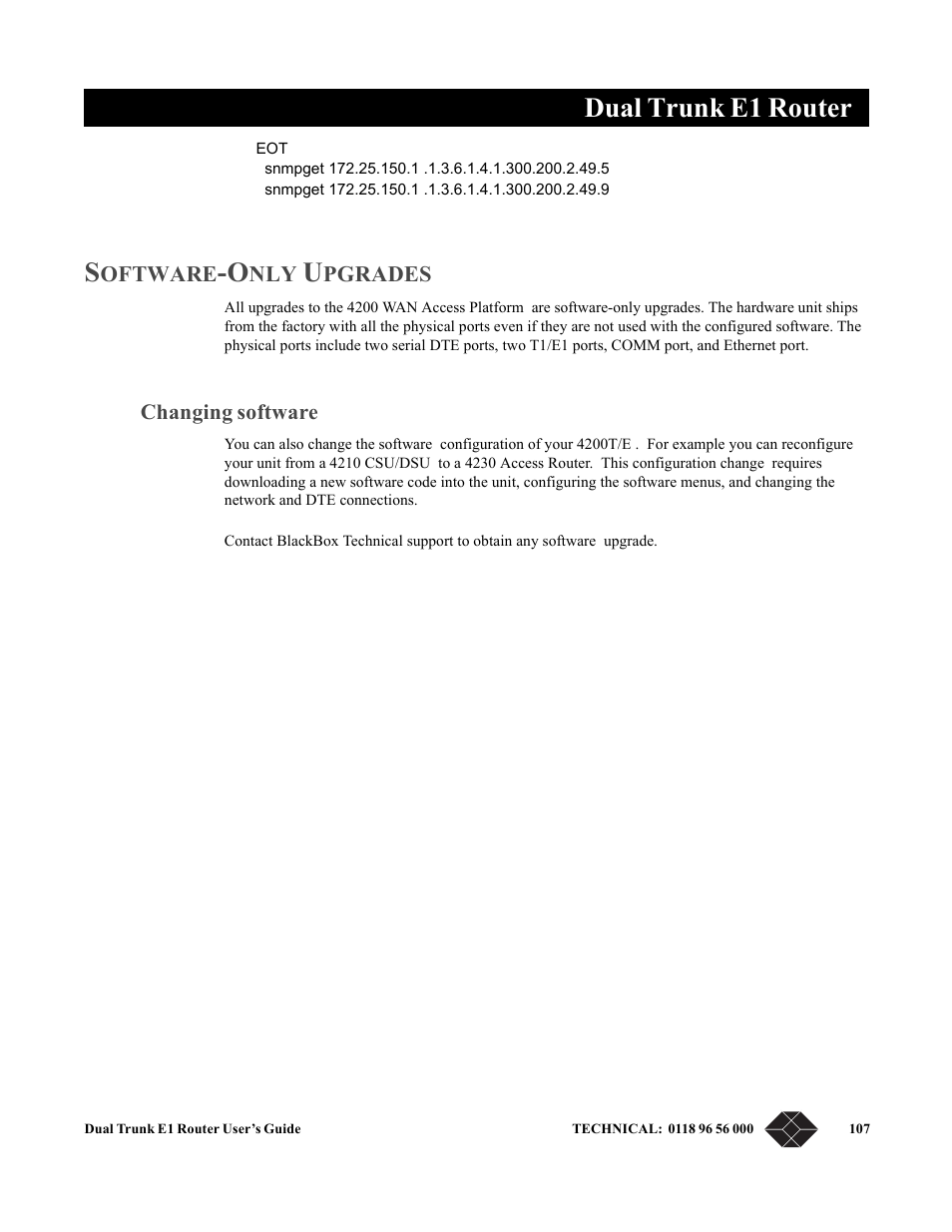 Software-only upgrades, Changing software, Dual trunk e1 router | Black Box LRU4240 User Manual | Page 119 / 218