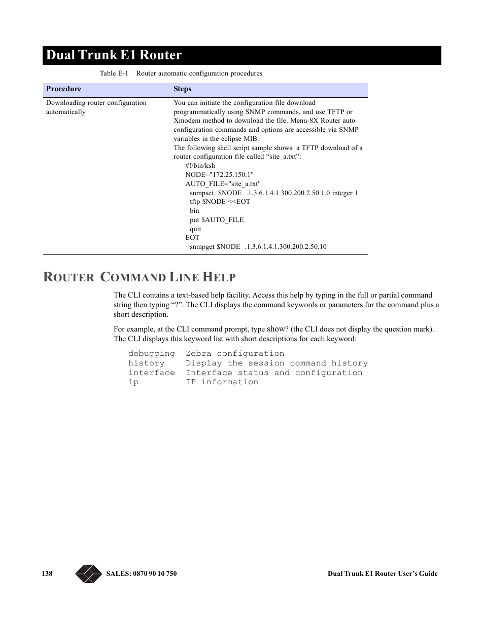 Router command line help, Dual trunk e1 router r | Black Box LRU4240 User Manual | Page 150 / 218