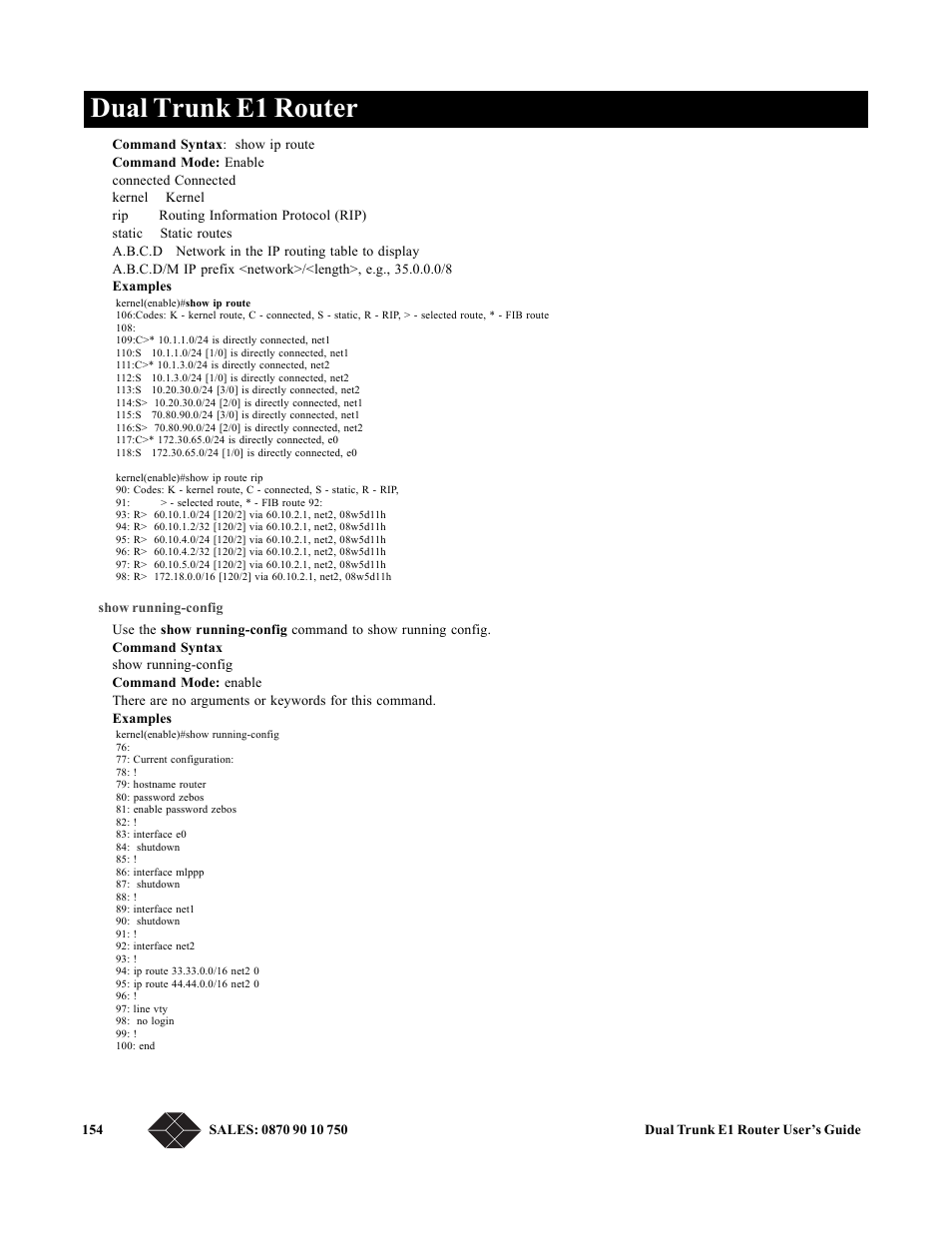 Show running-config, Dual trunk e1 router | Black Box LRU4240 User Manual | Page 166 / 218