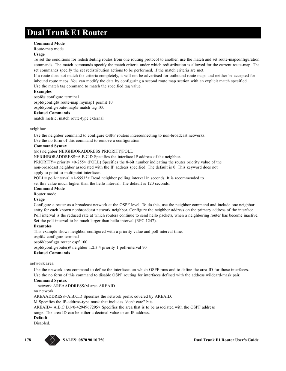 Neighbor, Network area, Dual trunk e1 router | Black Box LRU4240 User Manual | Page 190 / 218
