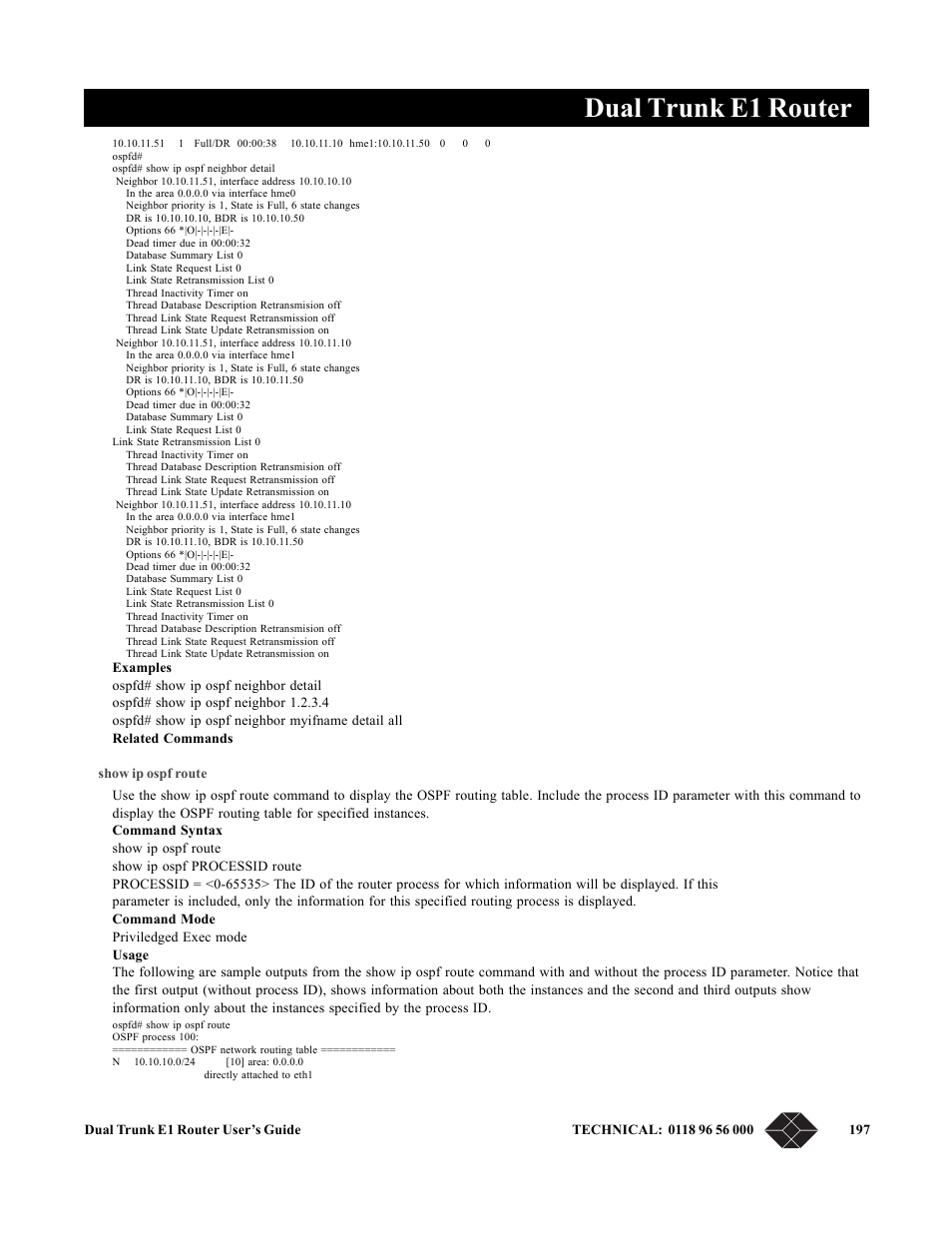 Show ip ospf route, Dual trunk e1 router | Black Box LRU4240 User Manual | Page 209 / 218