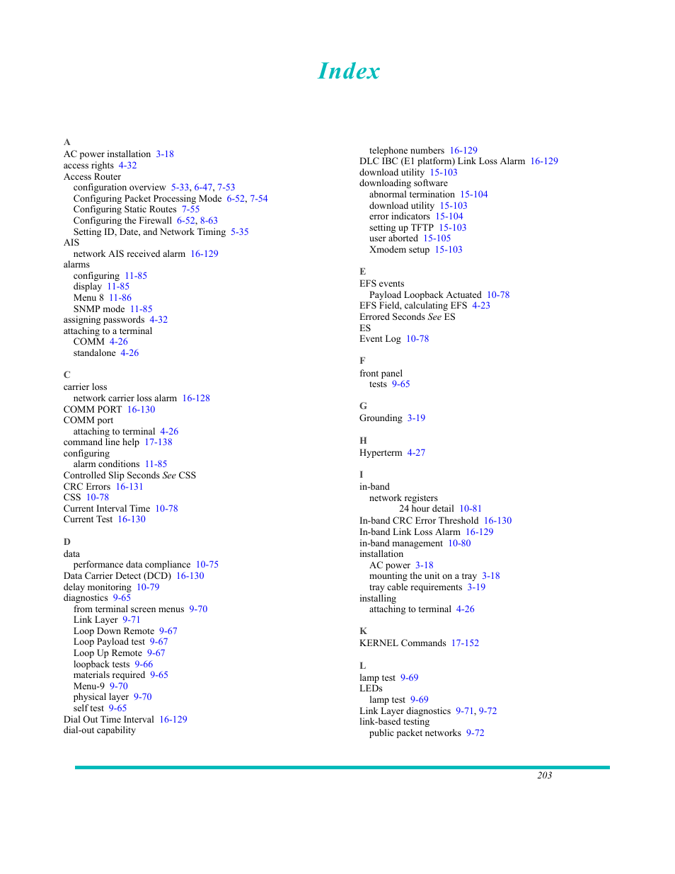 Index | Black Box LRU4240 User Manual | Page 215 / 218