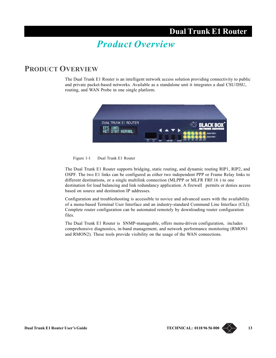 Product overview, Chapter 1, product overview, Chapter 1, “ product overview | Dual trunk e1 router | Black Box LRU4240 User Manual | Page 25 / 218