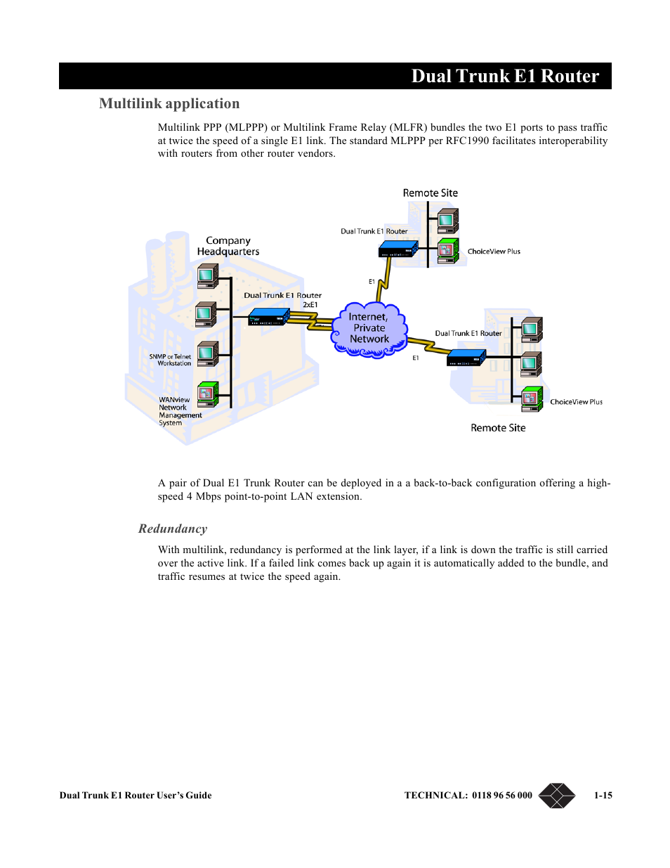 Multilink application, Redundancy, Dual trunk e1 router | Black Box LRU4240 User Manual | Page 27 / 218
