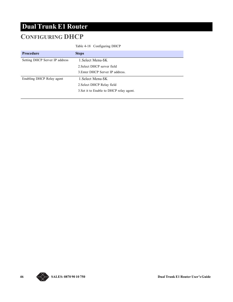 Configuring dhcp, Dual trunk e1 router c, Dhcp | Onfiguring | Black Box LRU4240 User Manual | Page 58 / 218