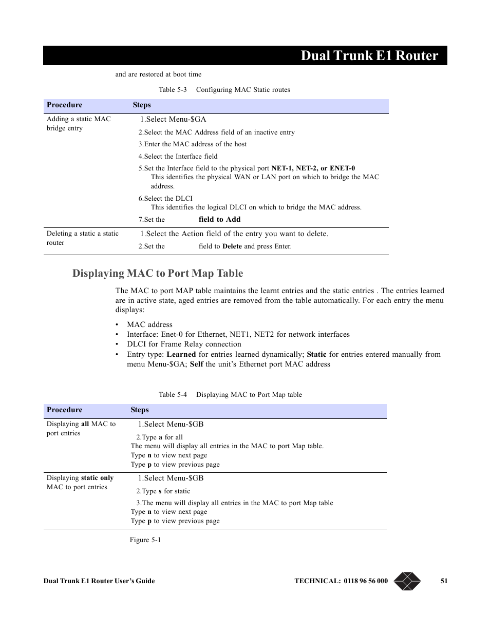 Displaying mac to port map table, Dual trunk e1 router | Black Box LRU4240 User Manual | Page 63 / 218