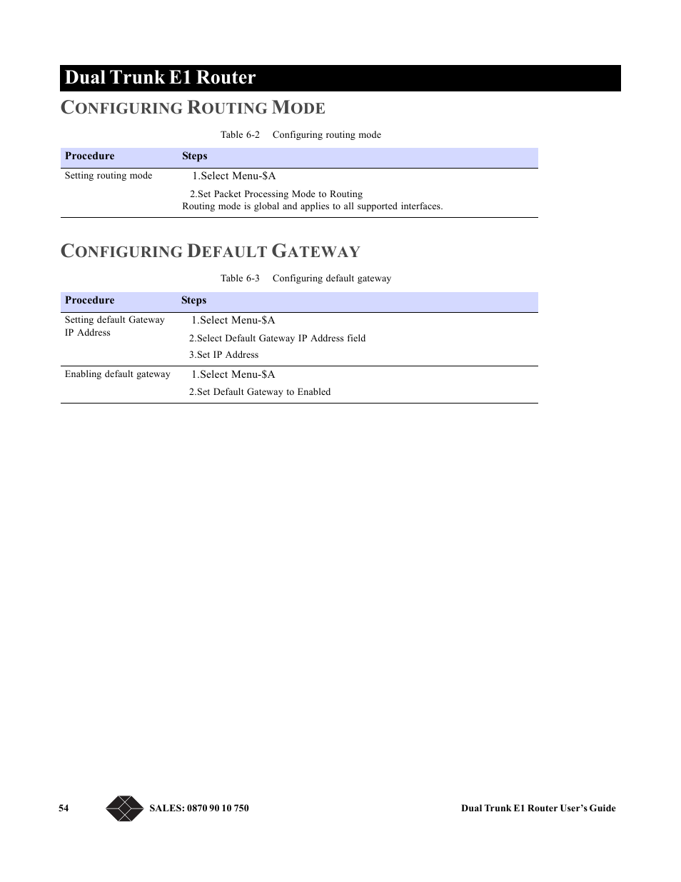 Configuring routing mode, Configuring default gateway, Dual trunk e1 router c | Onfiguring, Outing, Efault, Ateway | Black Box LRU4240 User Manual | Page 66 / 218