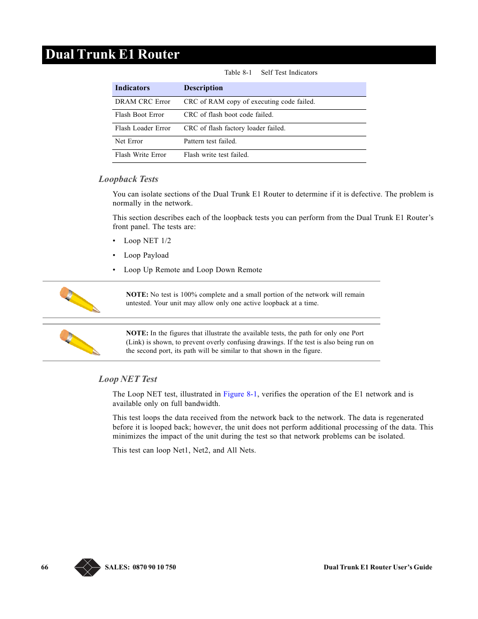 Loopback tests, Loop net test, Dual trunk e1 router | Black Box LRU4240 User Manual | Page 78 / 218