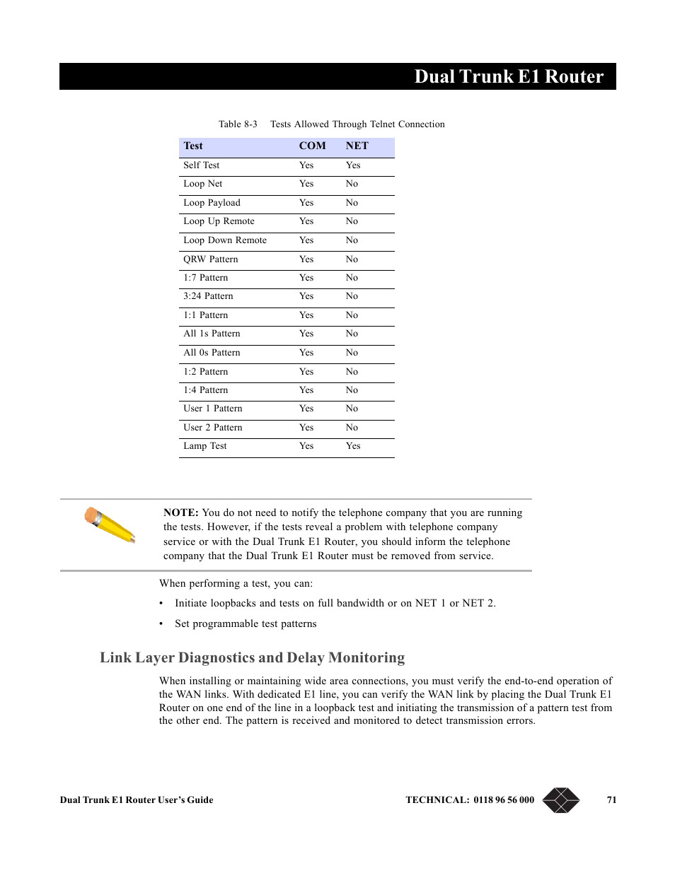 Link layer diagnostics and delay monitoring, Table 8-3, Dual trunk e1 router | Black Box LRU4240 User Manual | Page 83 / 218