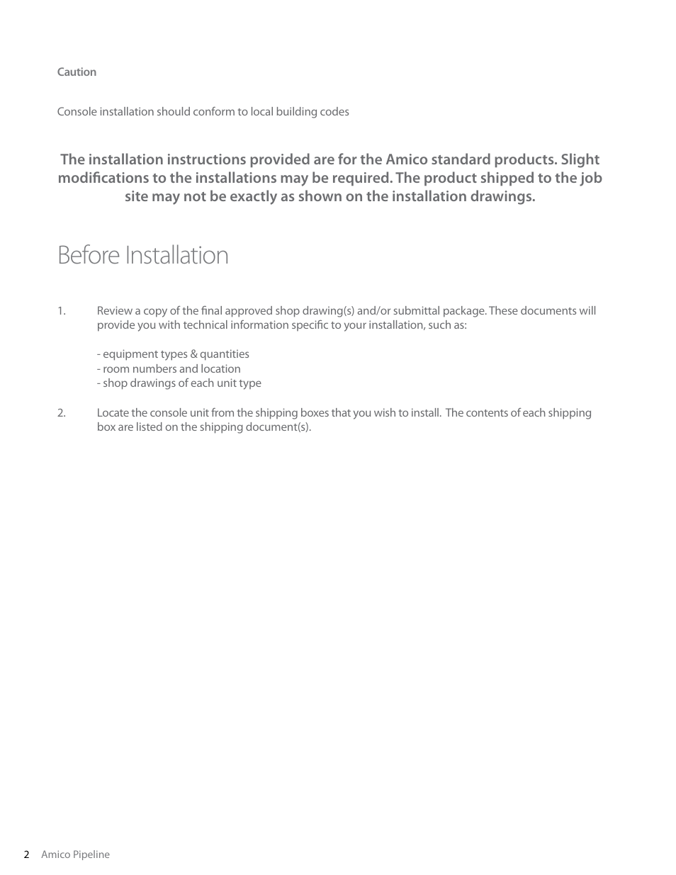 Before installation | Amico Surface Mount Console Unit User Manual | Page 2 / 6