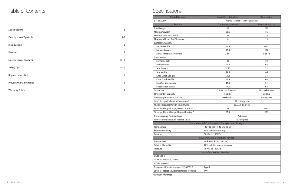 Amico Hydraulic Patient Transfer Stretcher (S-H-300) User Manual | Page 2 / 11