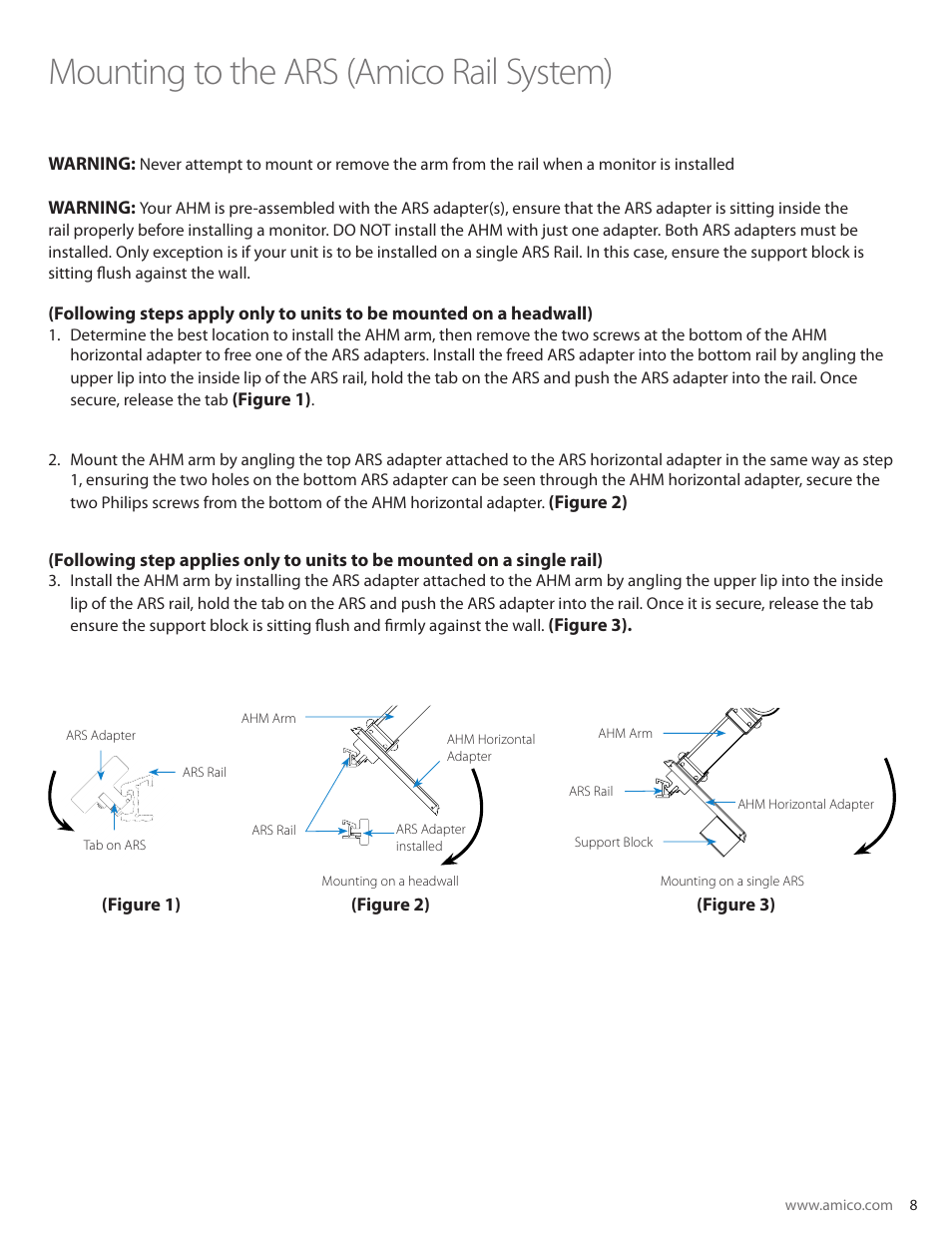 Mounting to the ars (amico rail system) | Amico AHM Monitor Arms (Adjustable Height) User Manual | Page 11 / 34