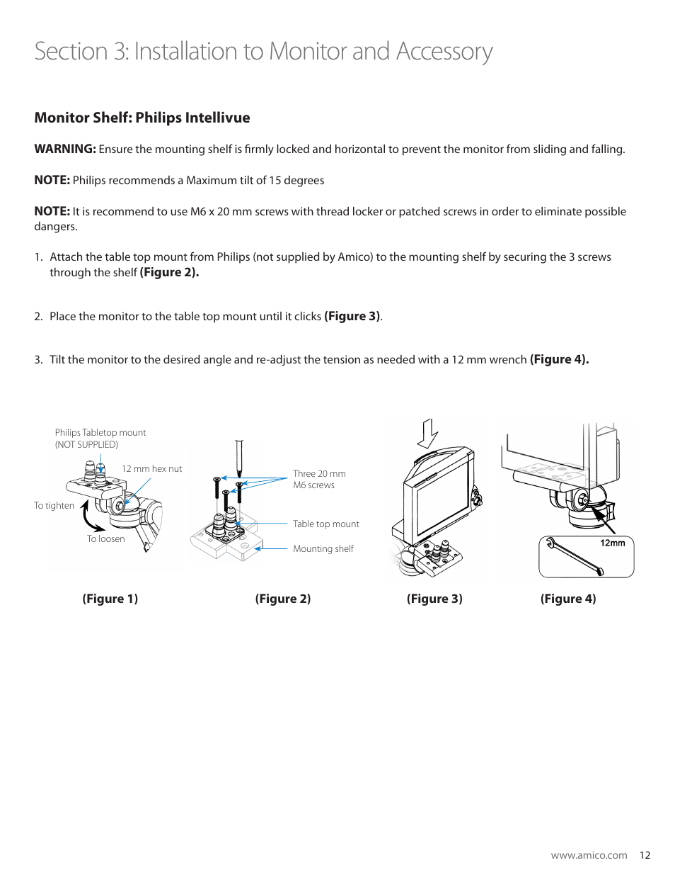 Monitor shelf: philips intellivue | Amico AHM Monitor Arms (Adjustable Height) User Manual | Page 15 / 34