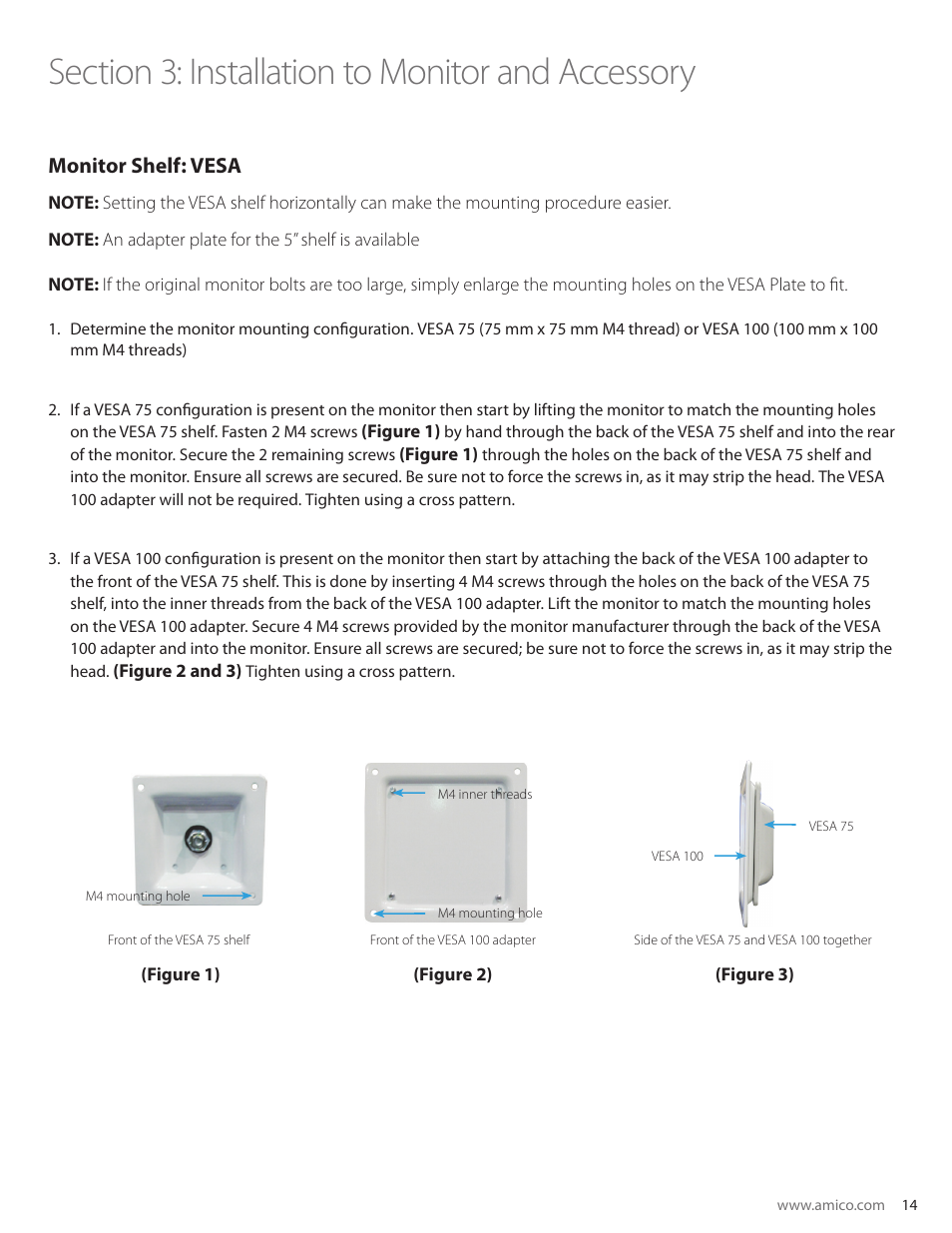 Monitor shelf: vesa | Amico AHM Monitor Arms (Adjustable Height) User Manual | Page 17 / 34
